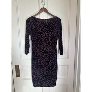 Cache Velvet Burnout Animal Print Sheath Dress Womens Size 6 Purple Whimsy